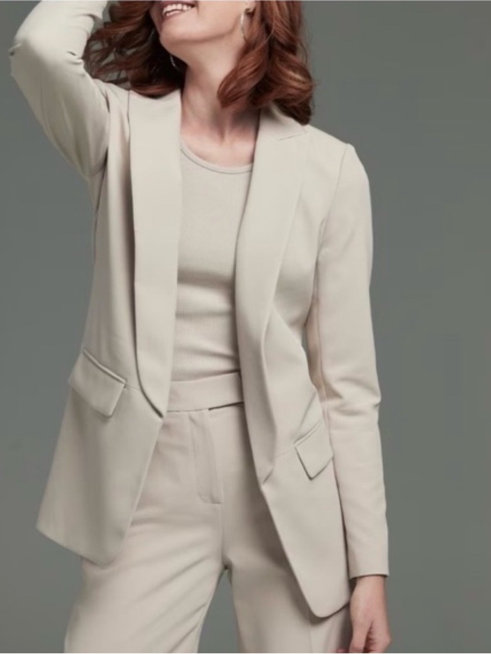White House Black Market Light Taupe Longline Blazer
